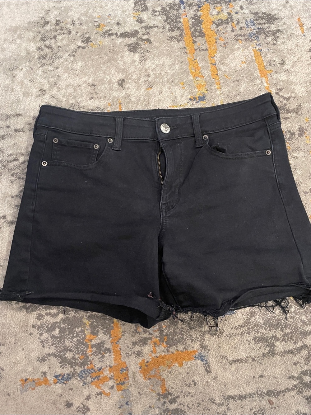 American Eagle Outfitters Black Denim Frayed Hem Shorts